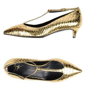 Gold t-strap pumps